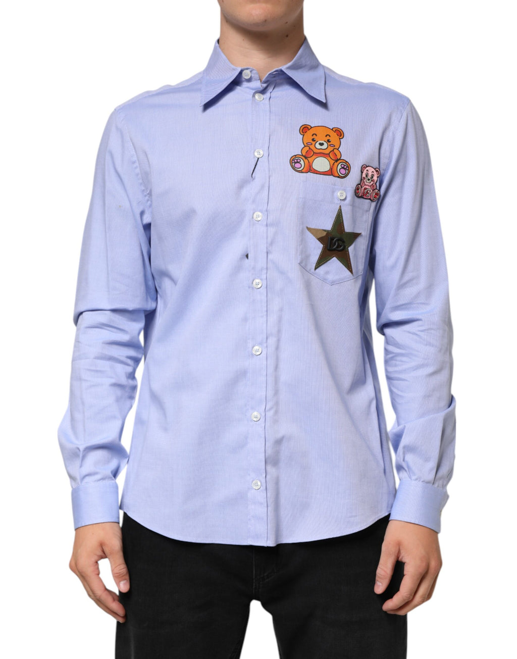 Dolce & Gabbana Light Blue Cotton Teddy Bear Long Sleeve Shirt