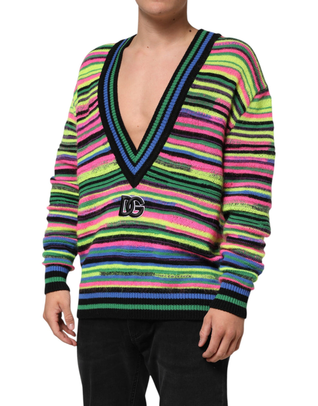 Multicolor DG Logo V-Neck Knit Pullover Sweater