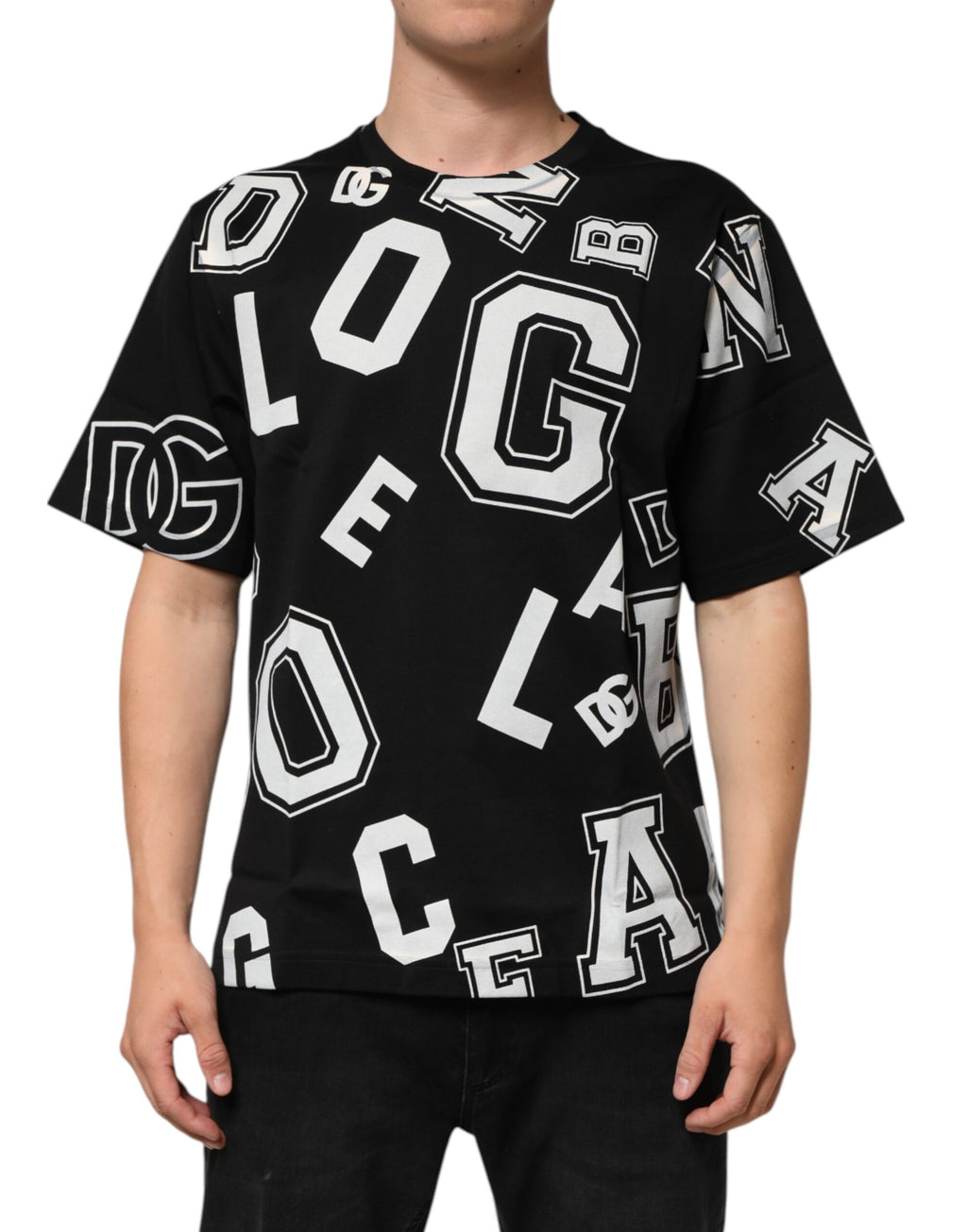 Black Cotton Letter Print Short Sleeve T-shirt