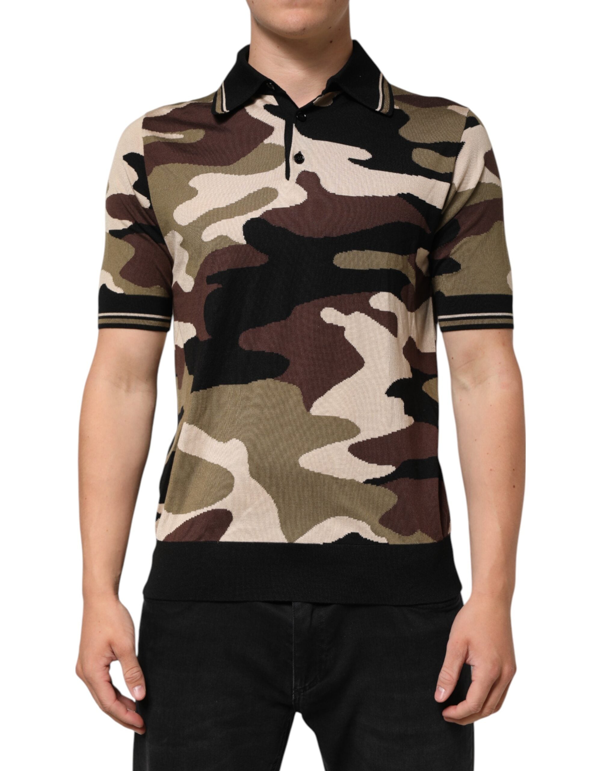 Camouflage Brown Silk Military Polo T-shirt