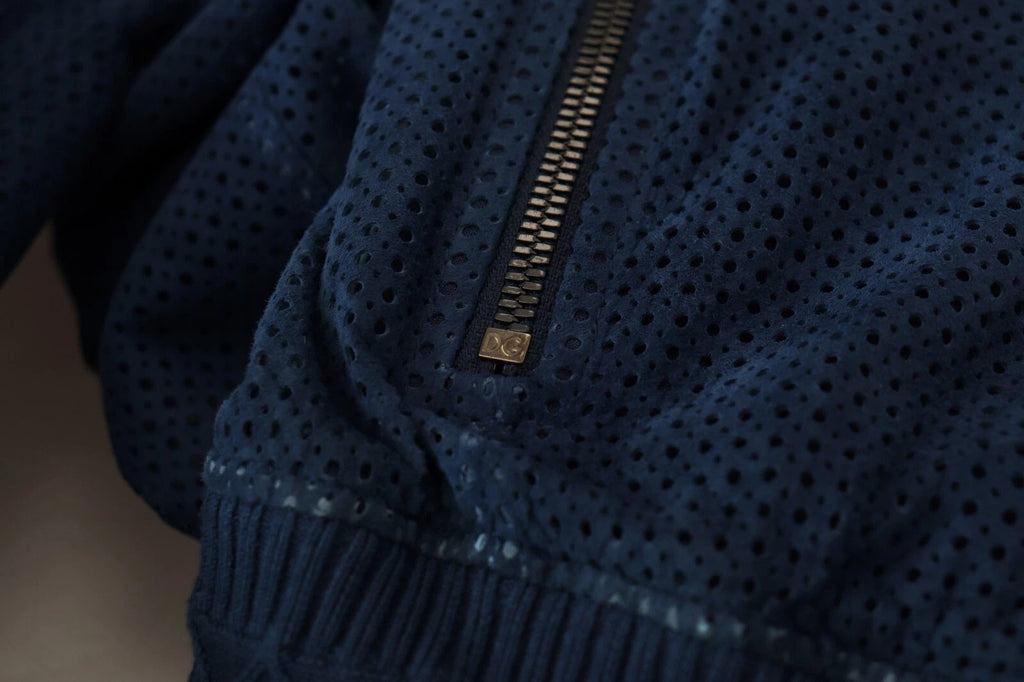 Blue Leather Perforated Full Zip Jacket