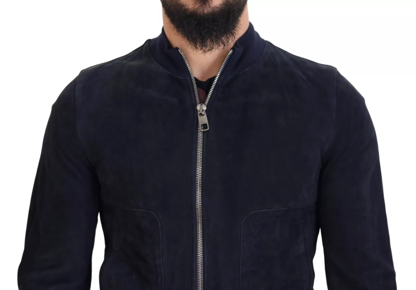 Dark Blue Suede Lambskin Blouson Jacket