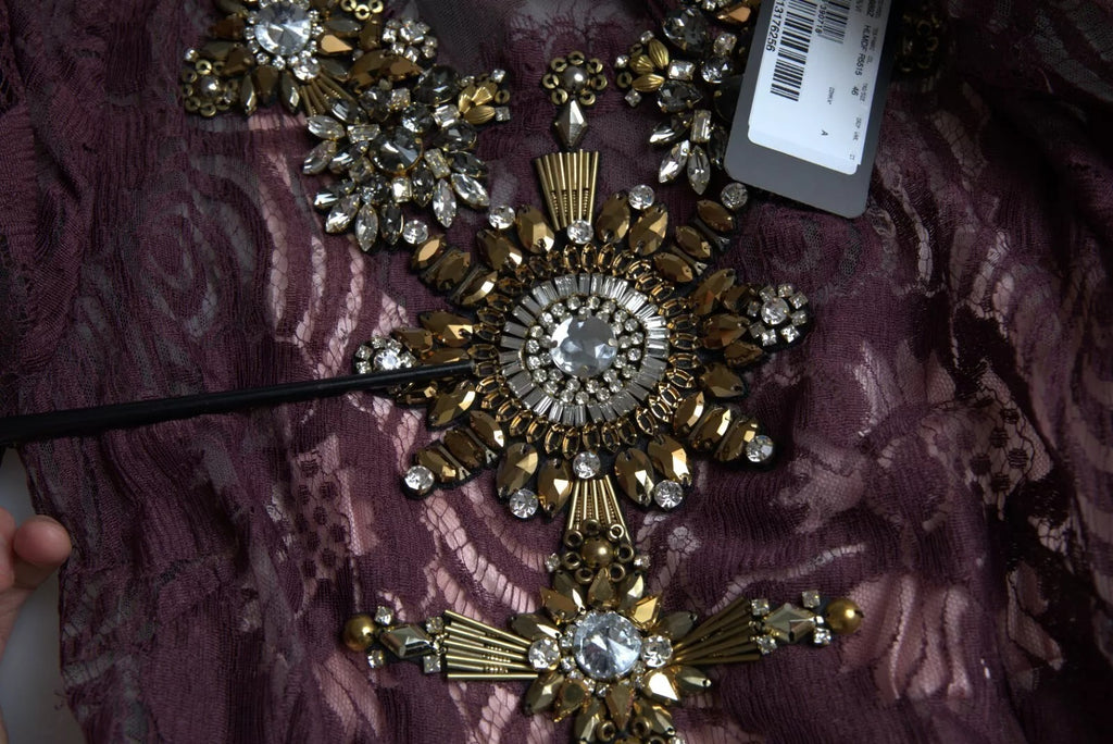 Purple Viscose Crystal A-Line Gown Dress