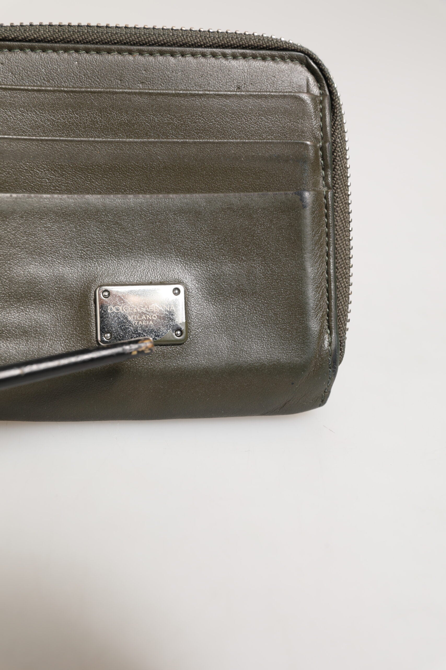 Military Green Leather Logo Plaque Card Holder Coin Purse Wallet