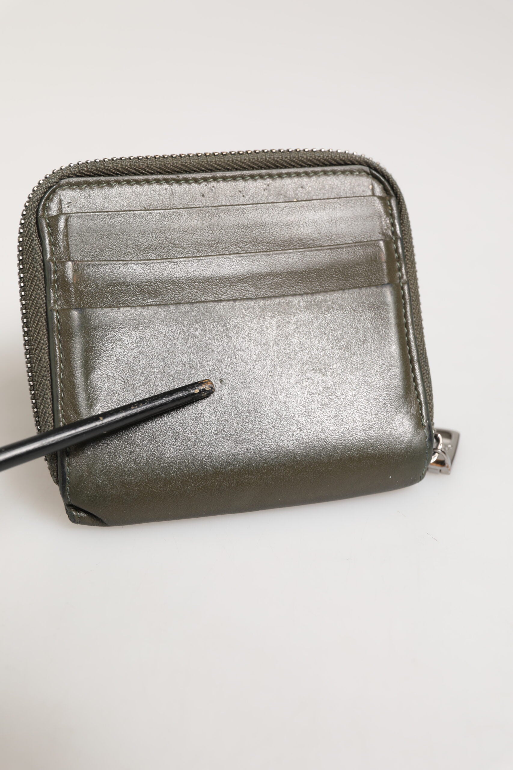 Military Green Leather Logo Plaque Card Holder Coin Purse Wallet