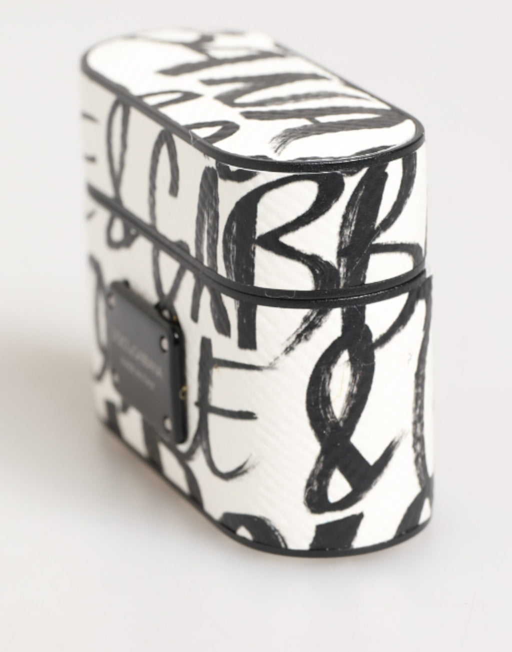 Black White Leather Monogram Print Logo Holder Airpods Case