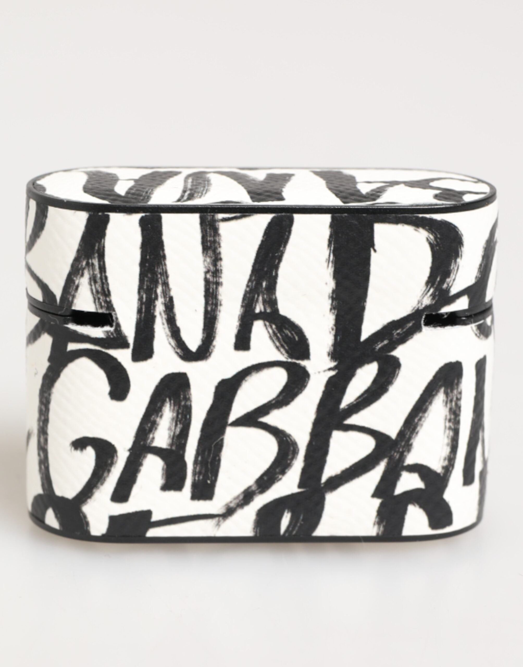 Black White Leather Monogram Print Logo Holder Airpods Case