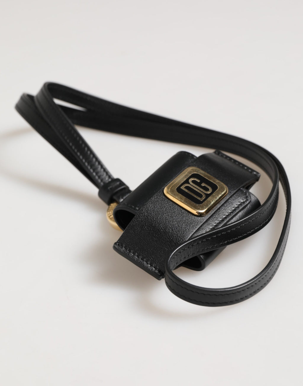 Black Leather Strap Gold Metal DG Logo Plaque Airpods Case