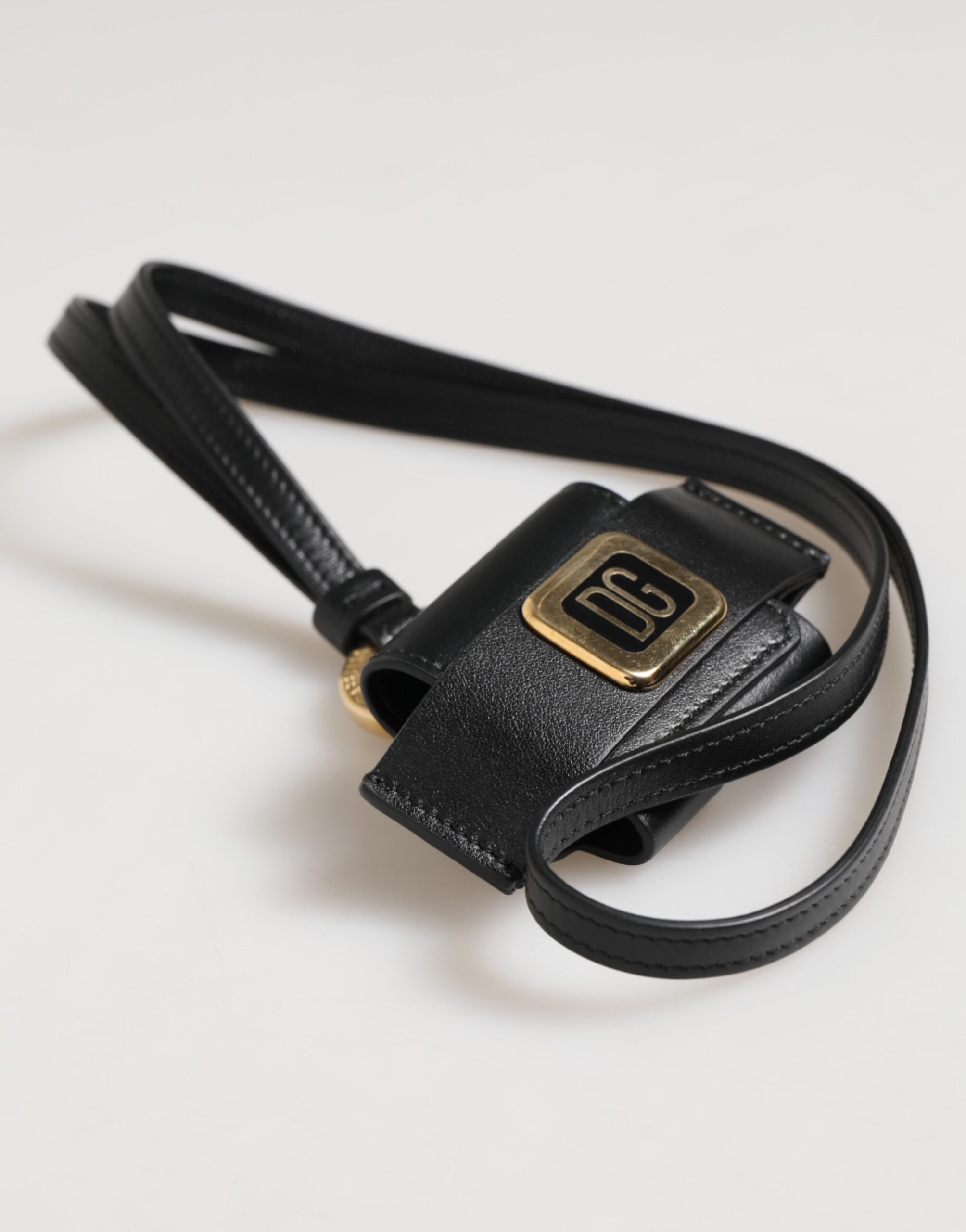 Black Leather Strap Gold Metal DG Logo Plaque Airpods Case