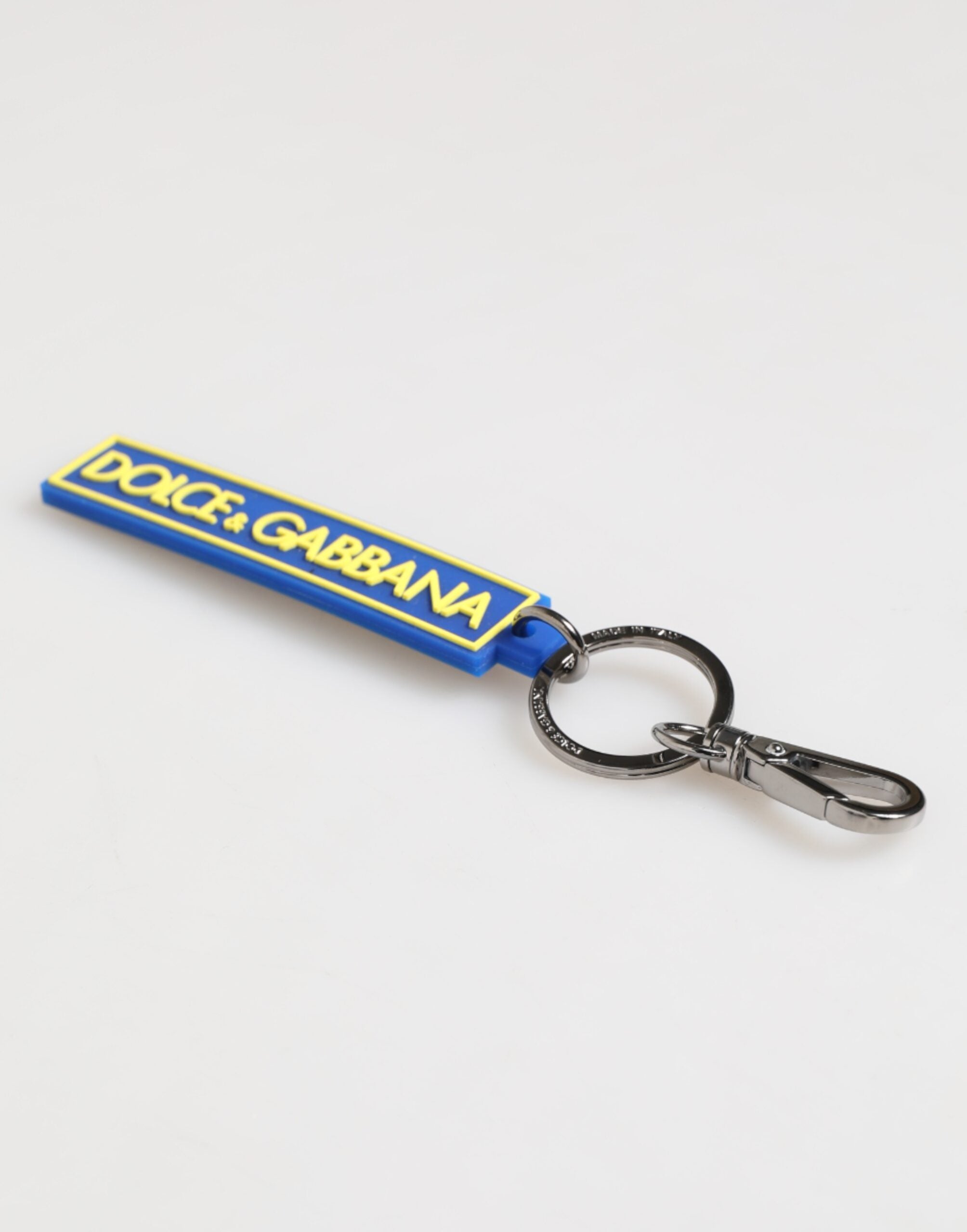 Blue Yellow DG Rubber Logo Silver Men's Keychain  Keyring