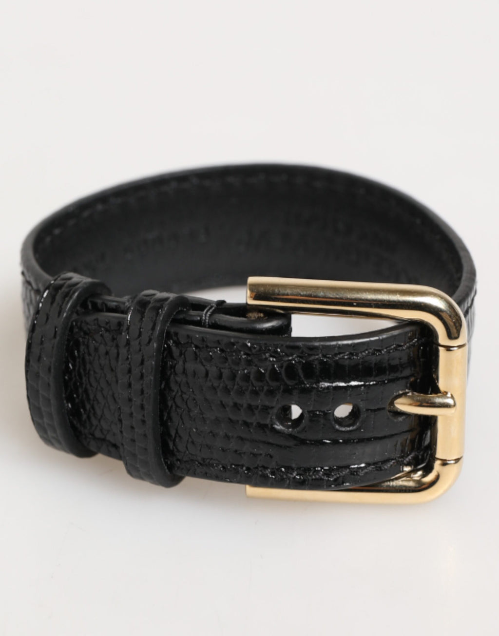 Black Embossed Leather Gold Buckle Belt Strap Bracelet