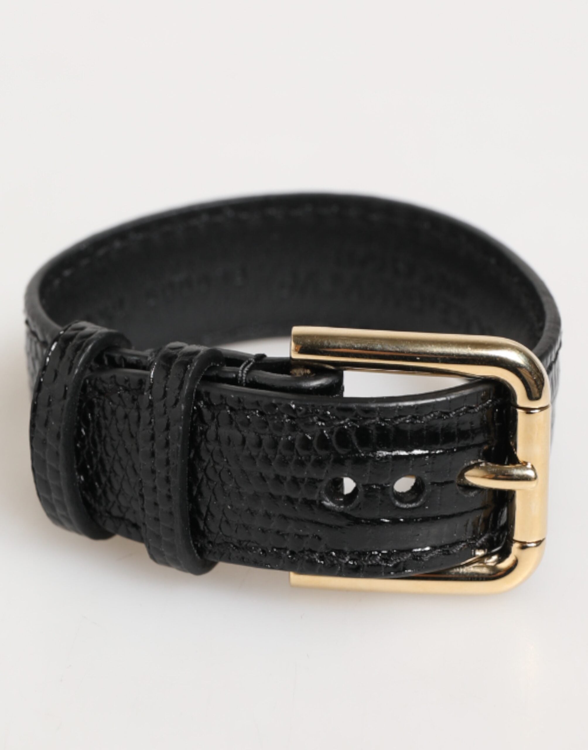 Black Embossed Leather Gold Buckle Belt Strap Bracelet