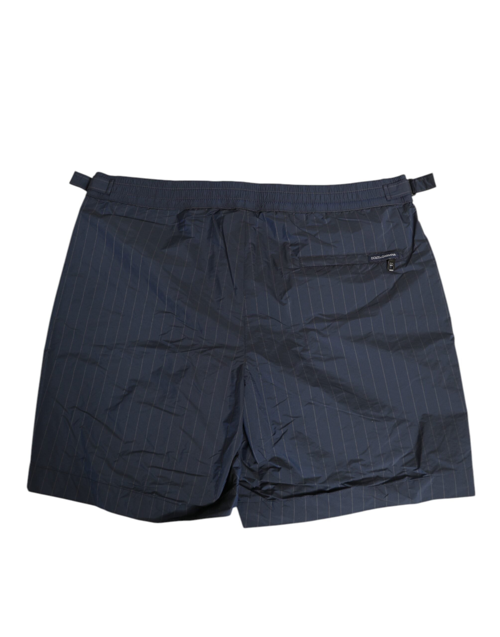 Navy Blue Polyester Pinstripe Men Shorts Swimwear