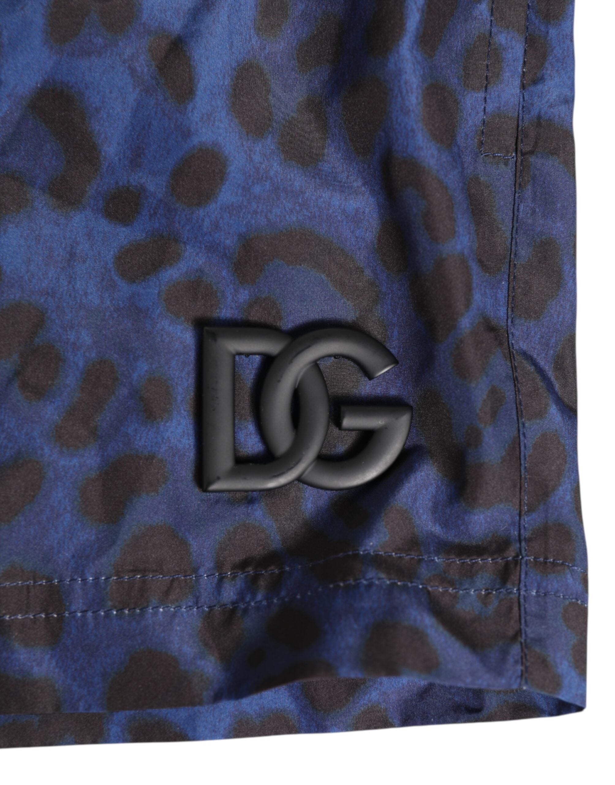 Blue Leopard Print Polyester Elastic Waistband Swimwear