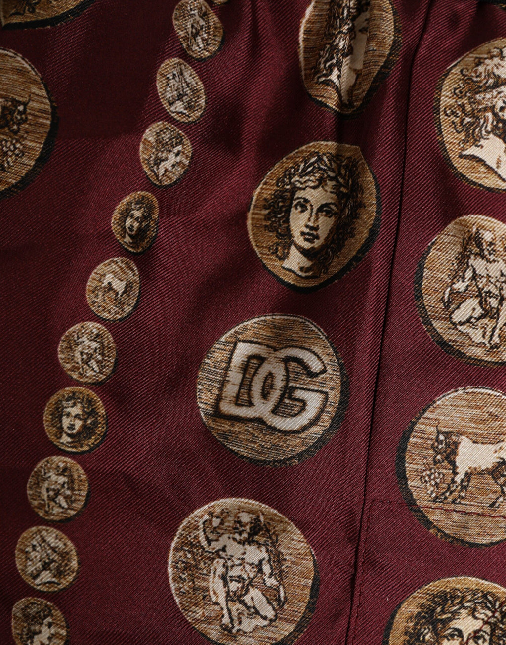 Burgundy Silk Coin Print Men Boxer Short Swimwear