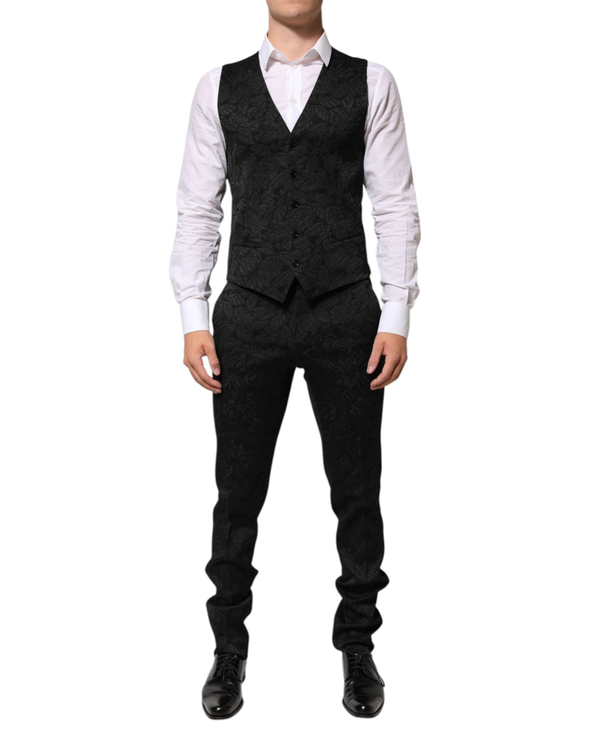 Black 3 Piece Brocade Jacquard Suit MARTINI