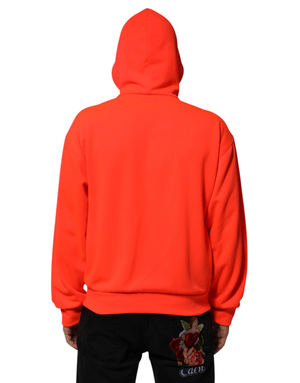 Red Fluorescent Polyester Logo Patch Hoodie Sweater