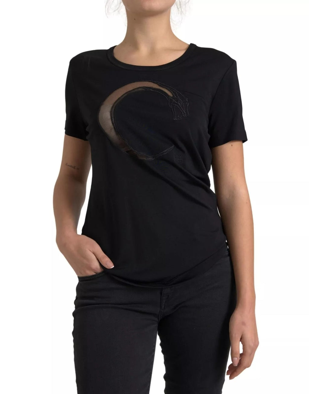 Black Viscose Round Neck CLASS T-shirt