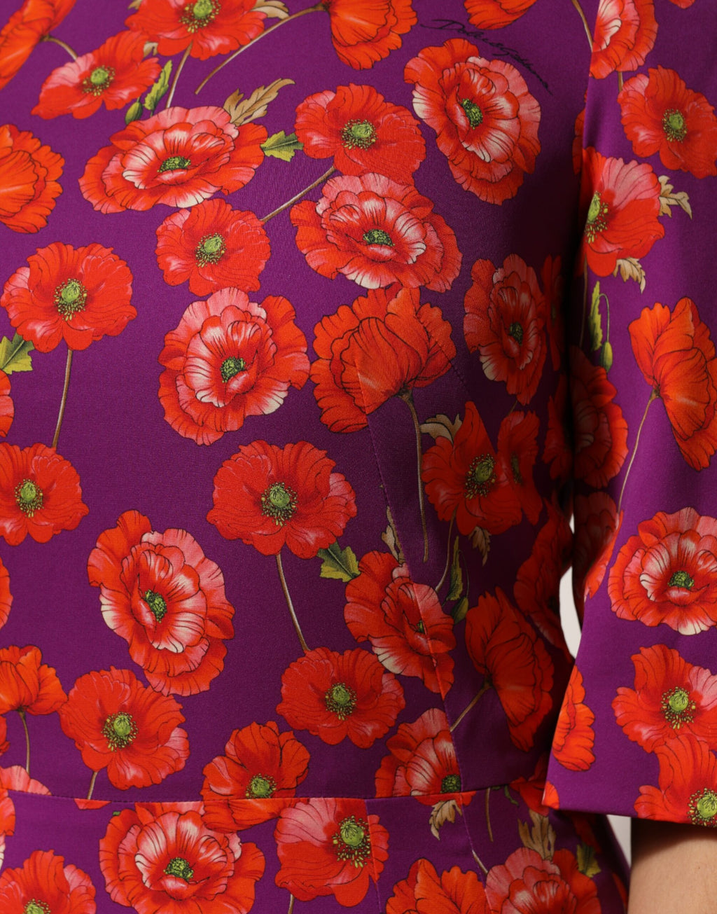 Purple Silk Floral Print Midi Sheath Dress