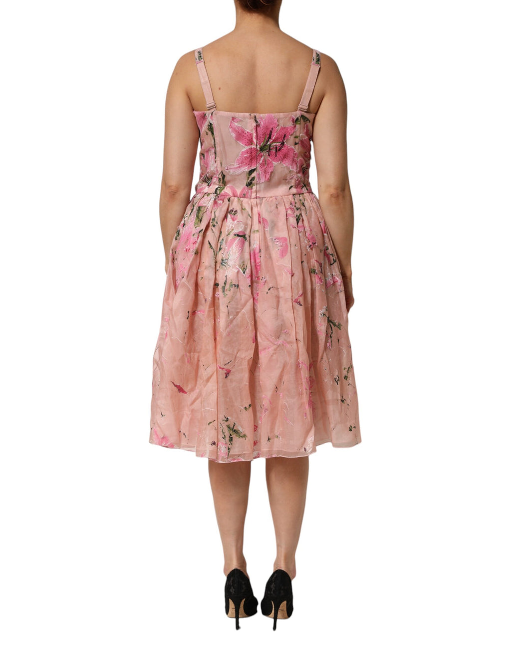 Pink Cotton Floral Pleated Sleeveless Dress
