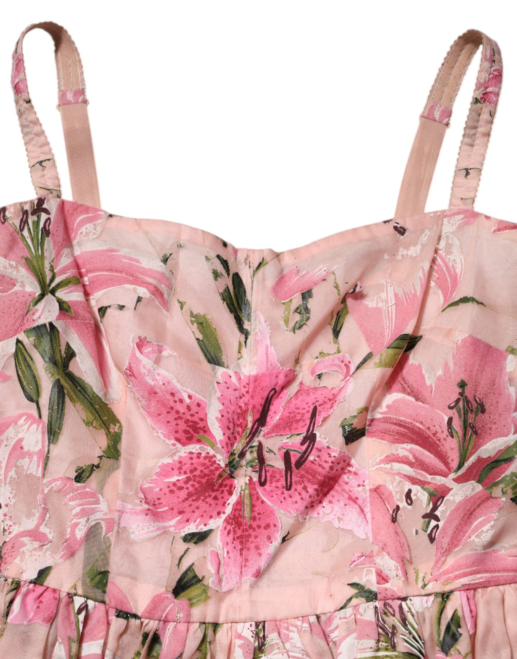 Pink Cotton Floral Pleated Sleeveless Dress