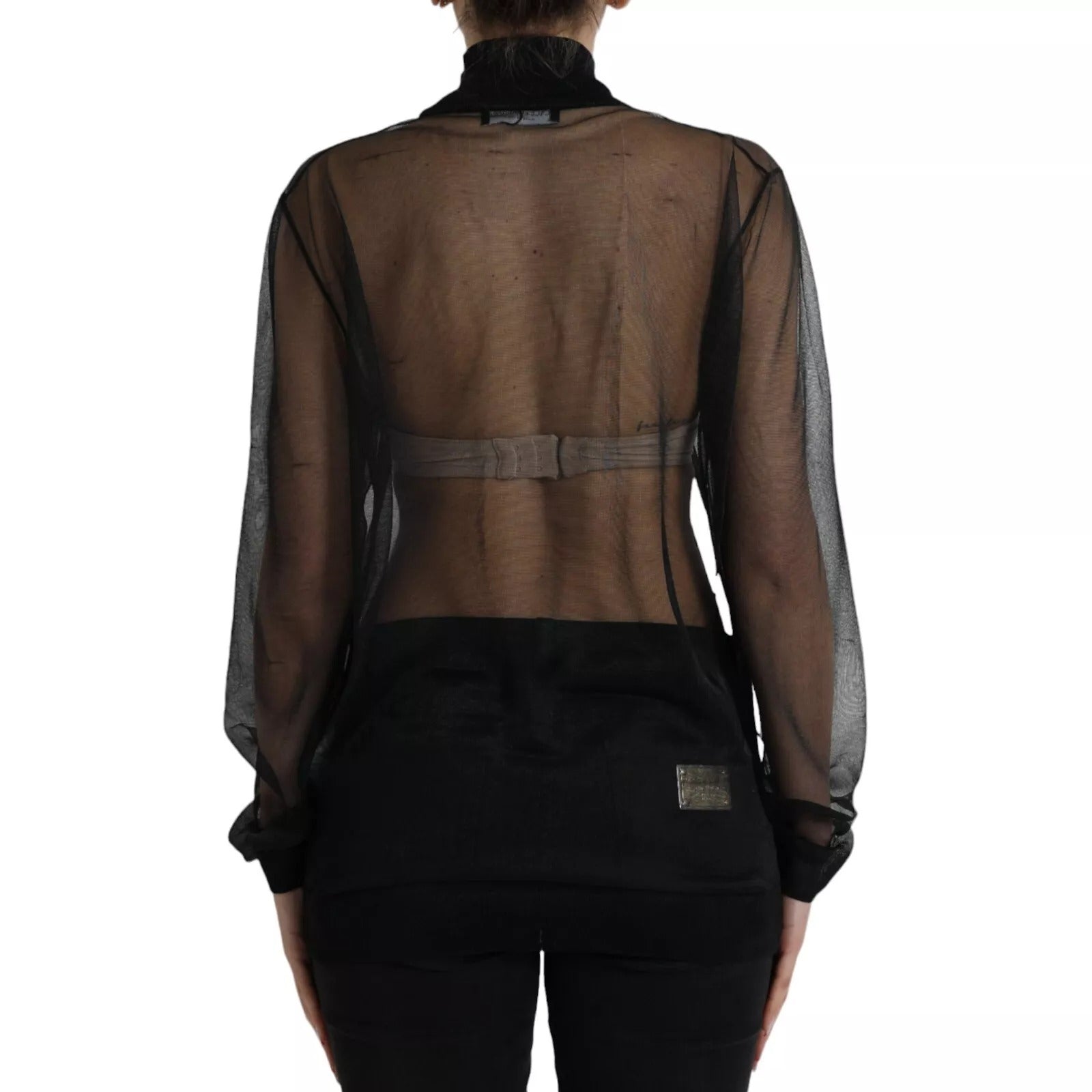 Black Mesh Turtleneck Sheer Blouse Top