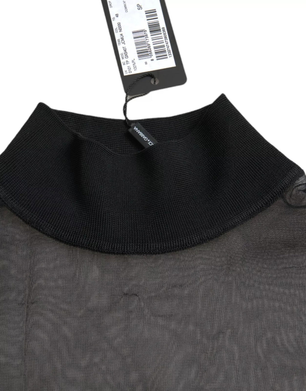 Black Mesh Turtleneck Sheer Blouse Top