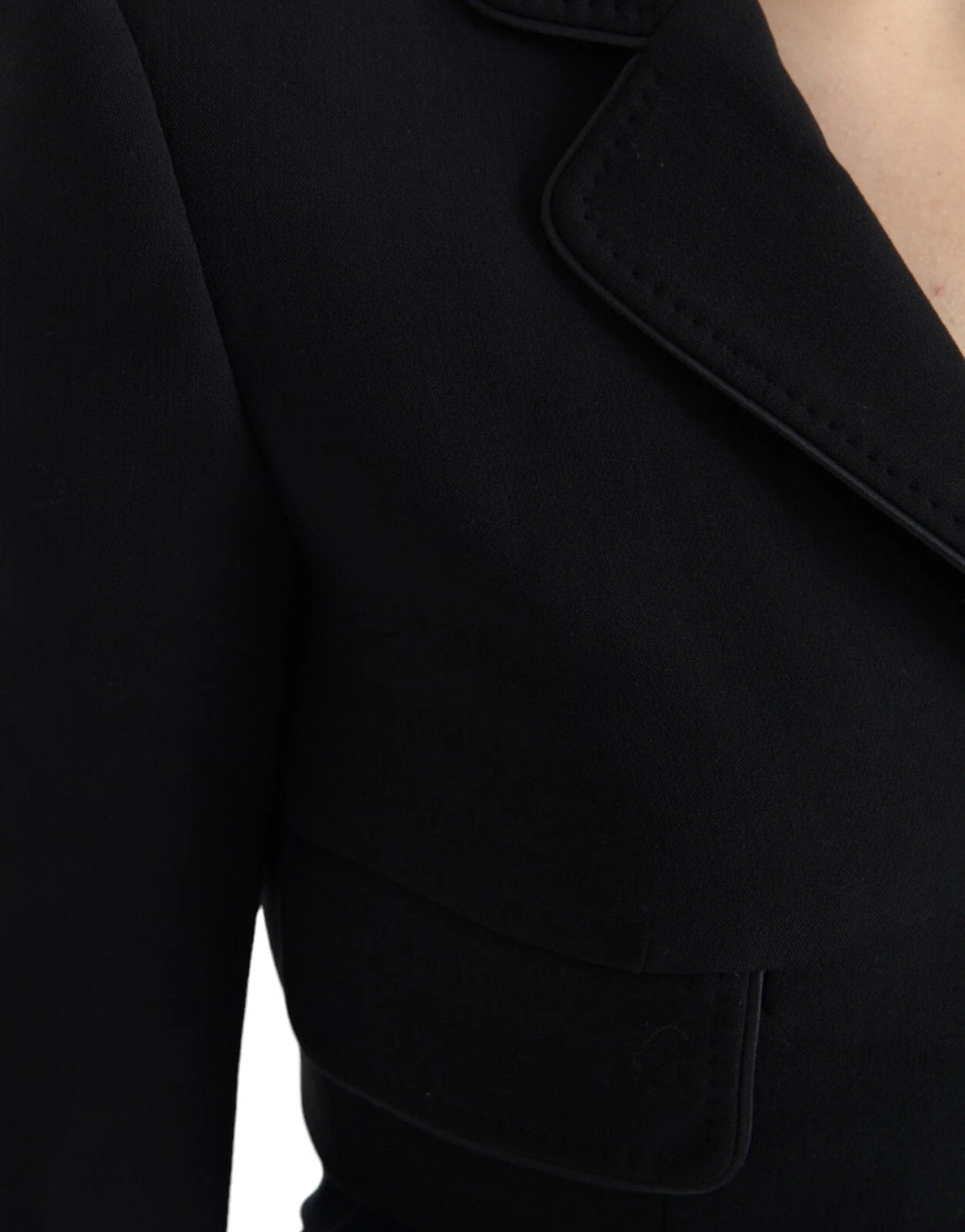 Black Wool Single Breasted Cropped Jacket