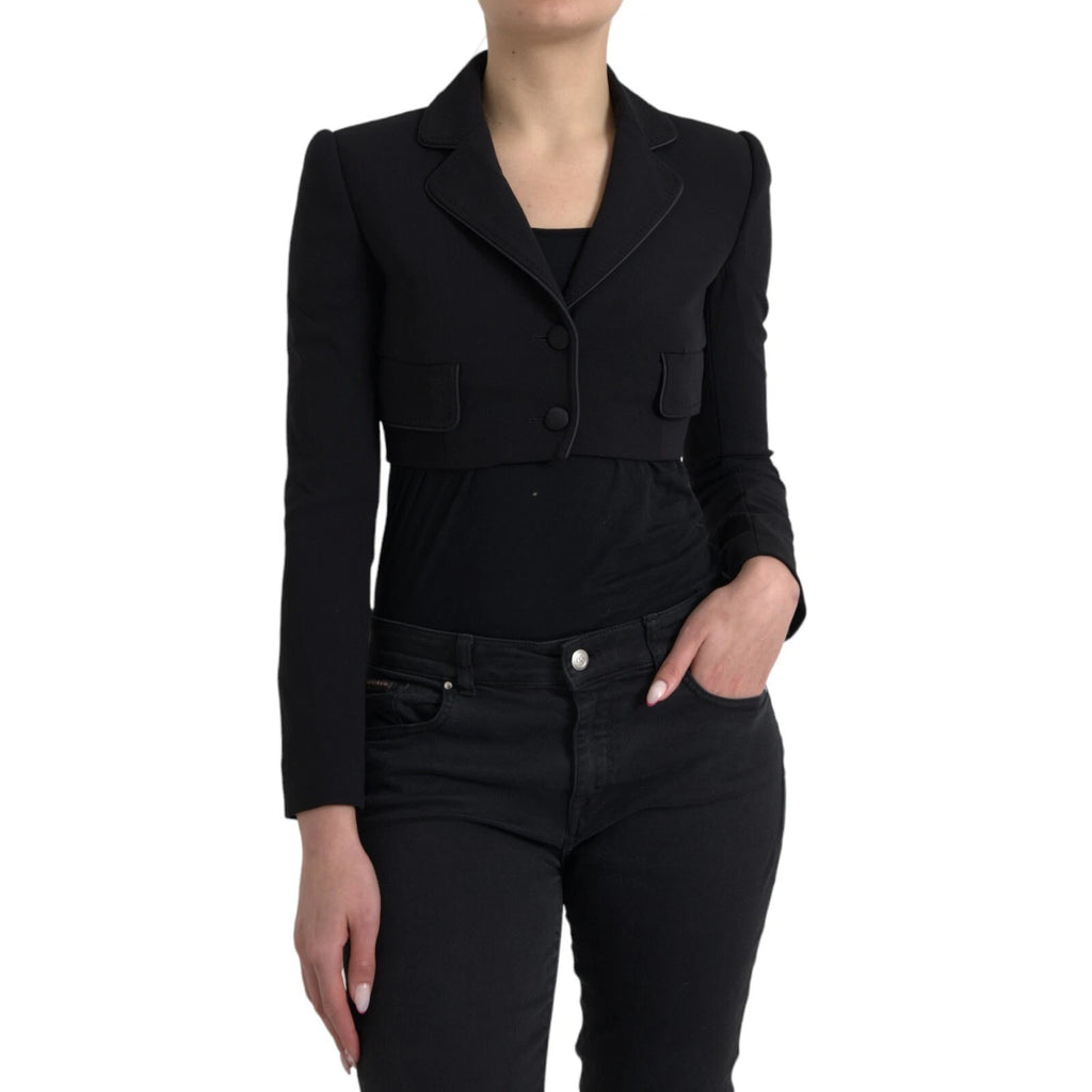Black Wool Single Breasted Cropped Jacket