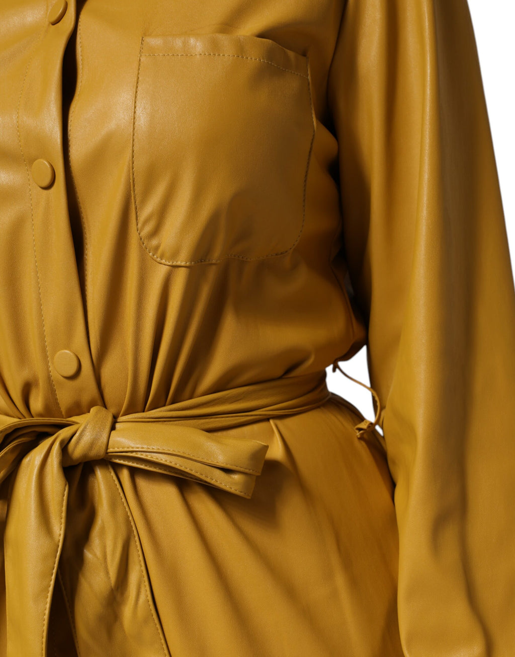 Polyester Belted Shirt Midi Long Sleeve Yellow Mustard