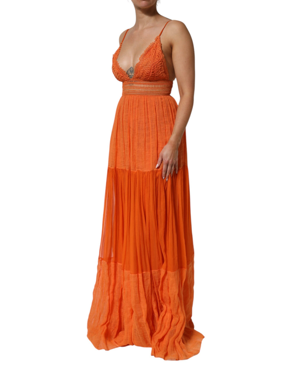 Orange Lace Bustier Layered Maxi Dress