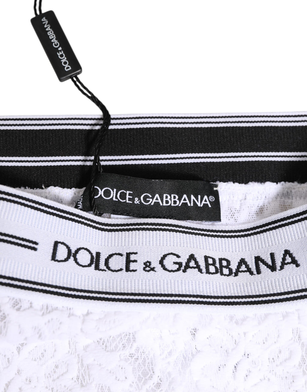 Dolce & Gabbana White Lace Slip Brief Logo Waistband Underwear