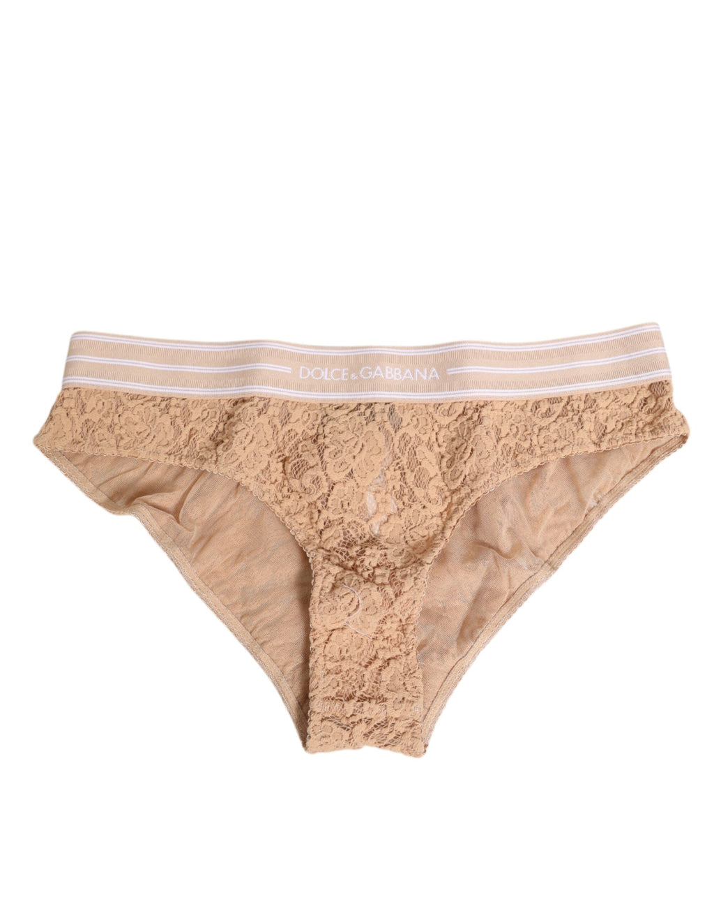 Beige Lace Brasiliano Briefs Logo Waistband Underwear