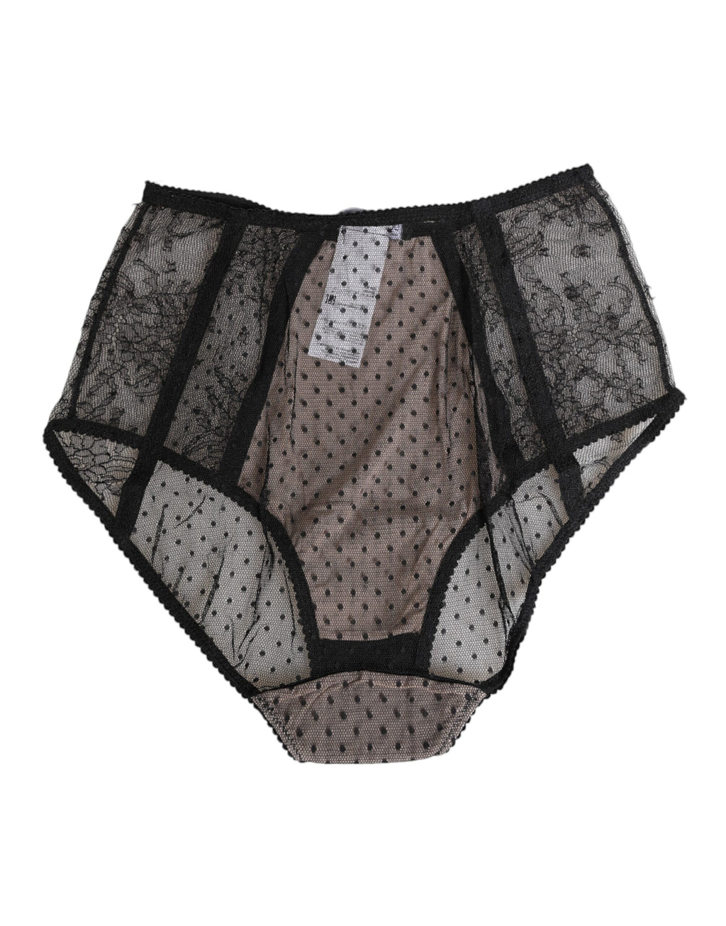 Black Sheer Polka Dot Lace High Waist Underwear