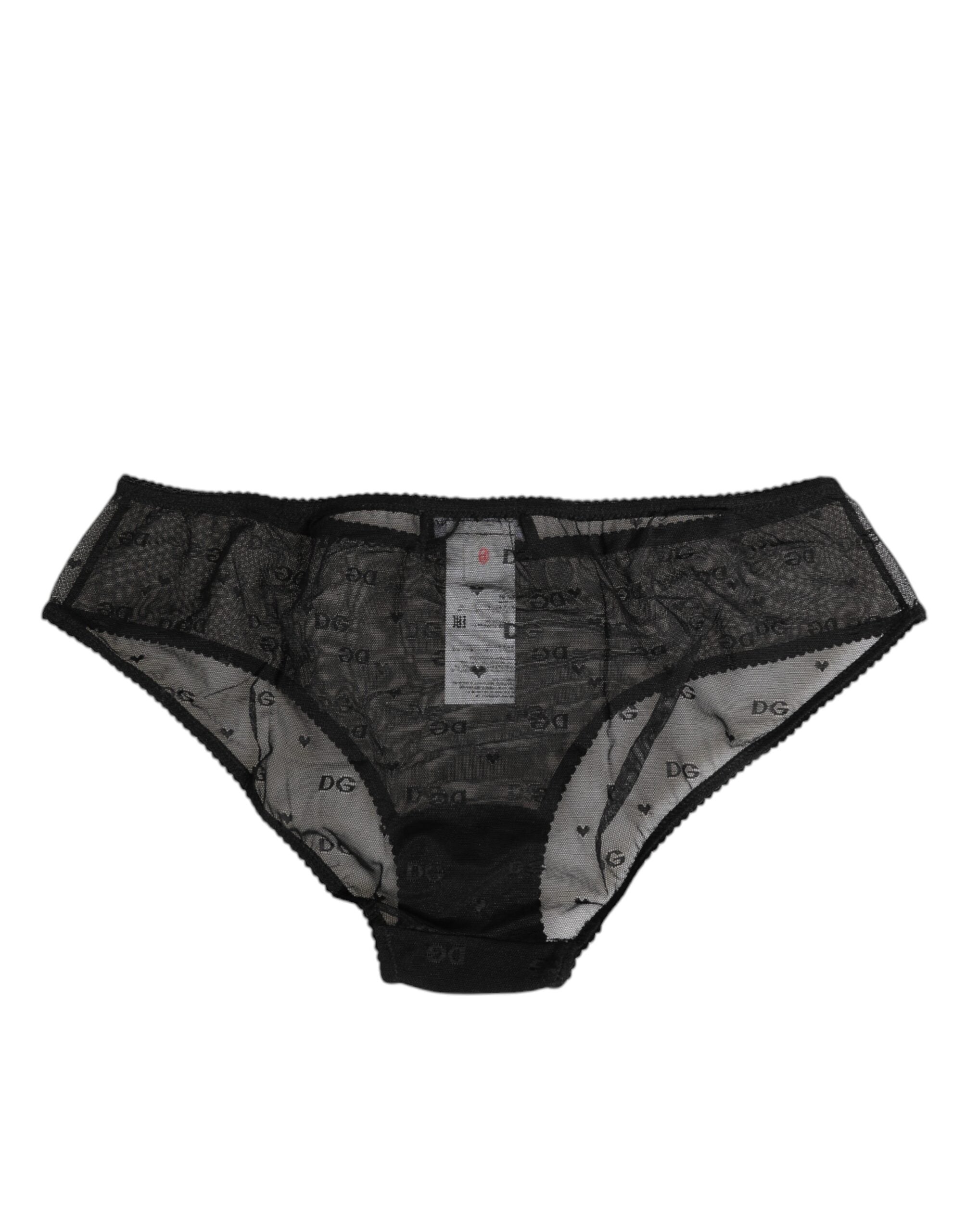 Black Sheer Mesh Lace Polka Dot Logo Underwear