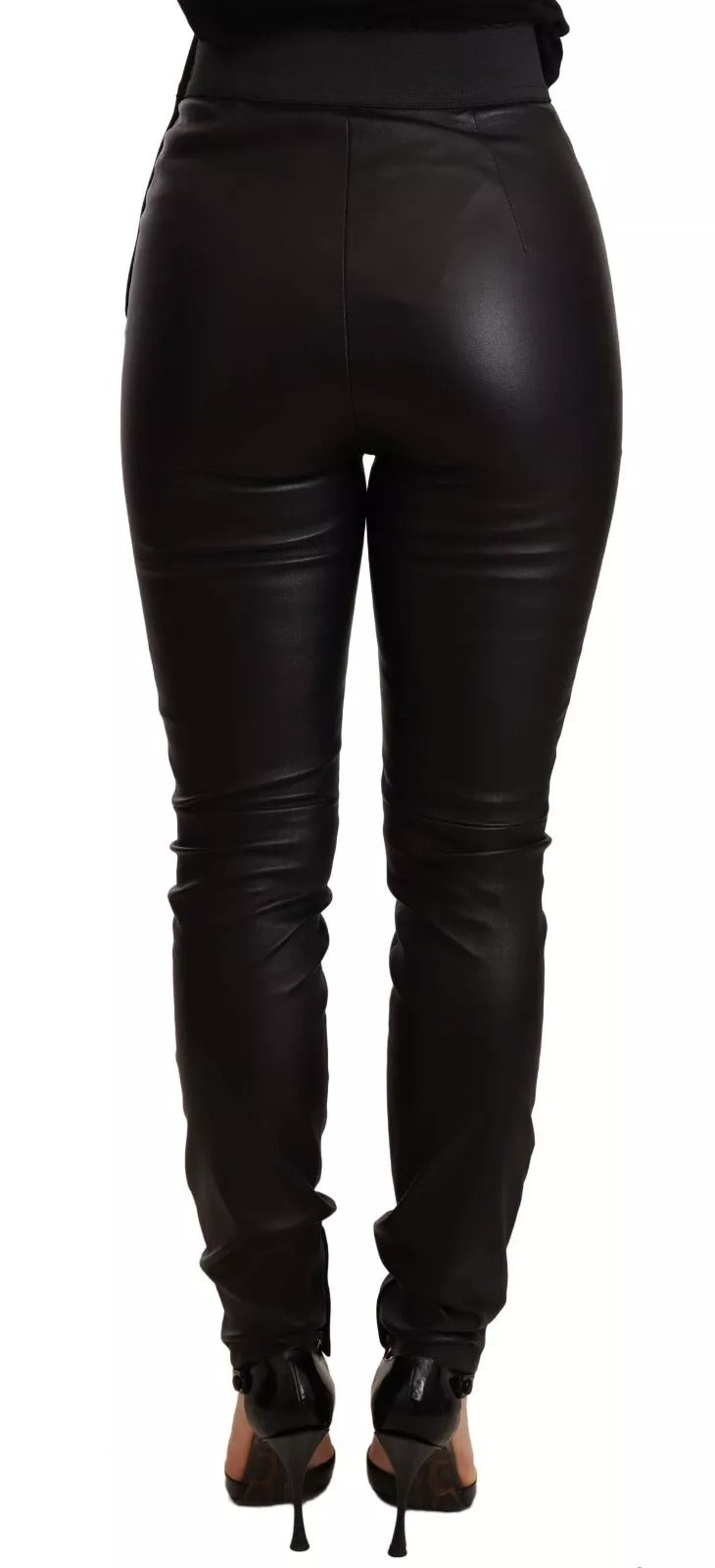 Black Leather Elastic Waist Trouser Pants