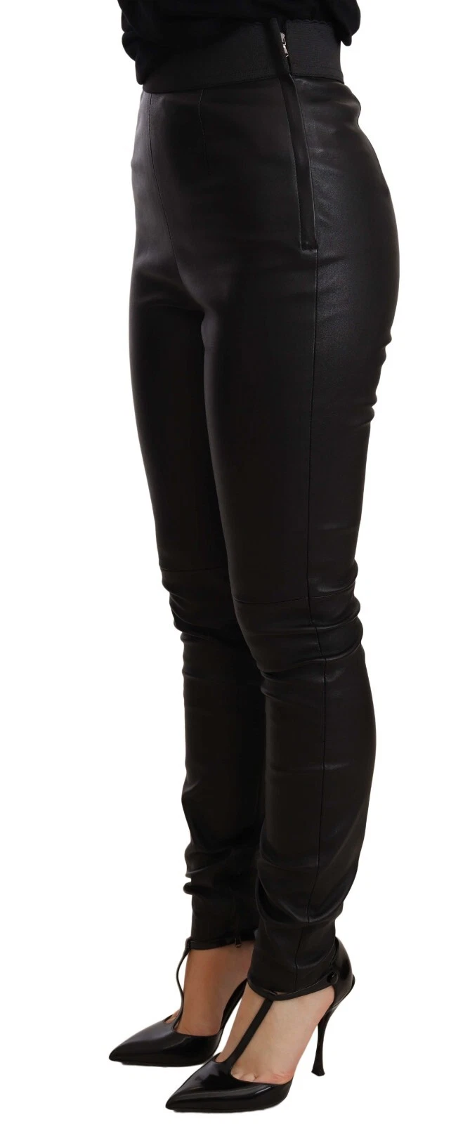 Black Leather Elastic Waist Trouser Pants