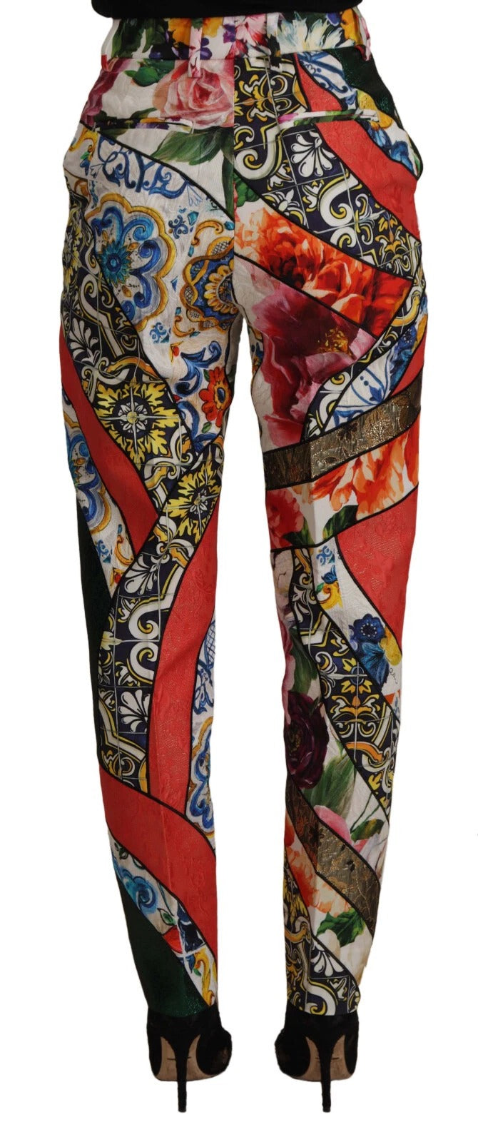 Multicolor Patchwork Jacquard High Waist Pants