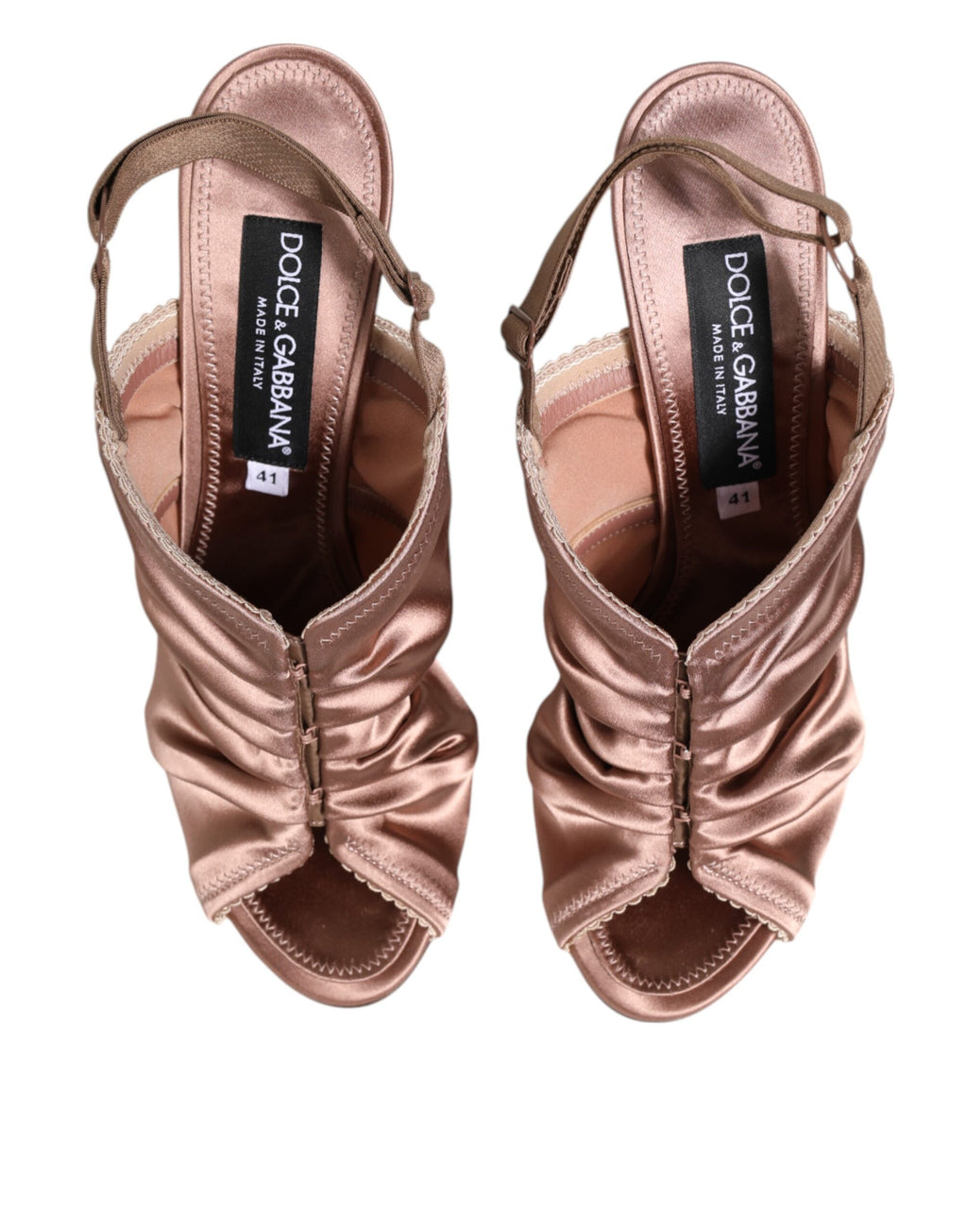 Bronze Satin Ruched Slingback Sandals Shoes