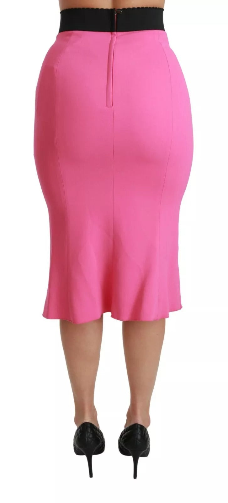 Pink High Waist Pencil Cut Midi Skirt