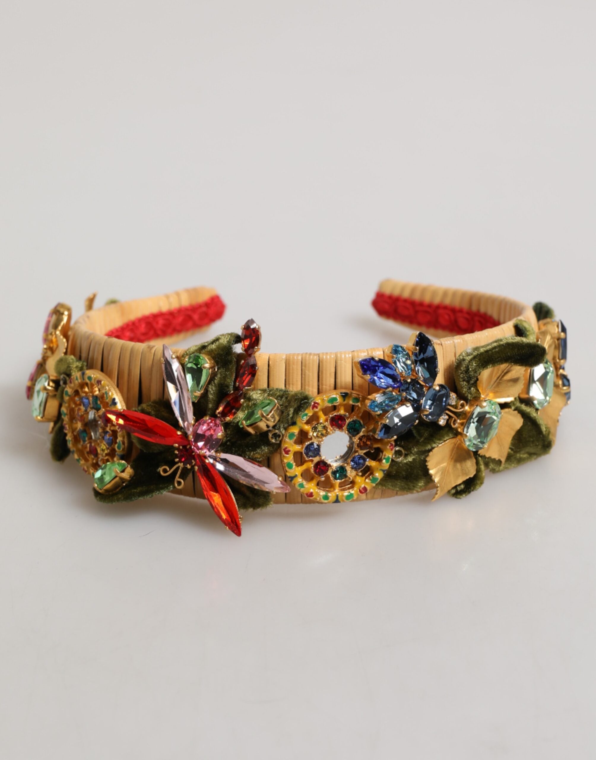 Multicolor Crystal Floral Gold Green Velvet Crown Headband