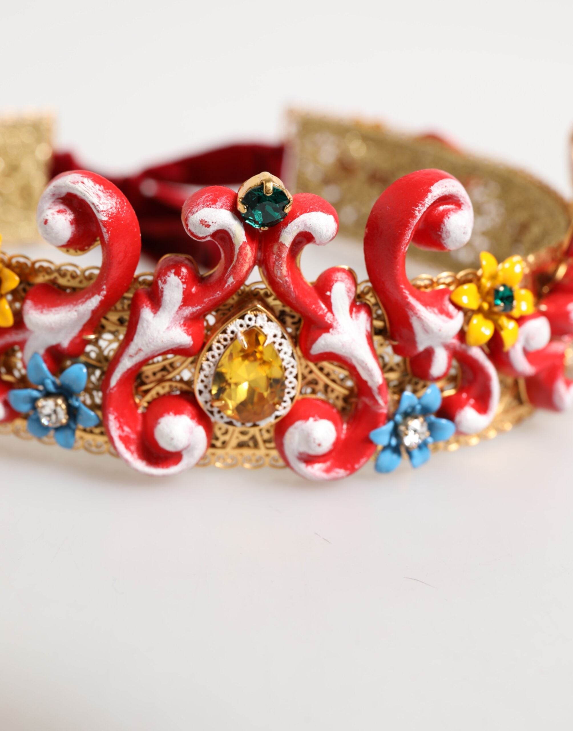 Red Carretto Multicolor Crystal Gold Tiara Crow Headband