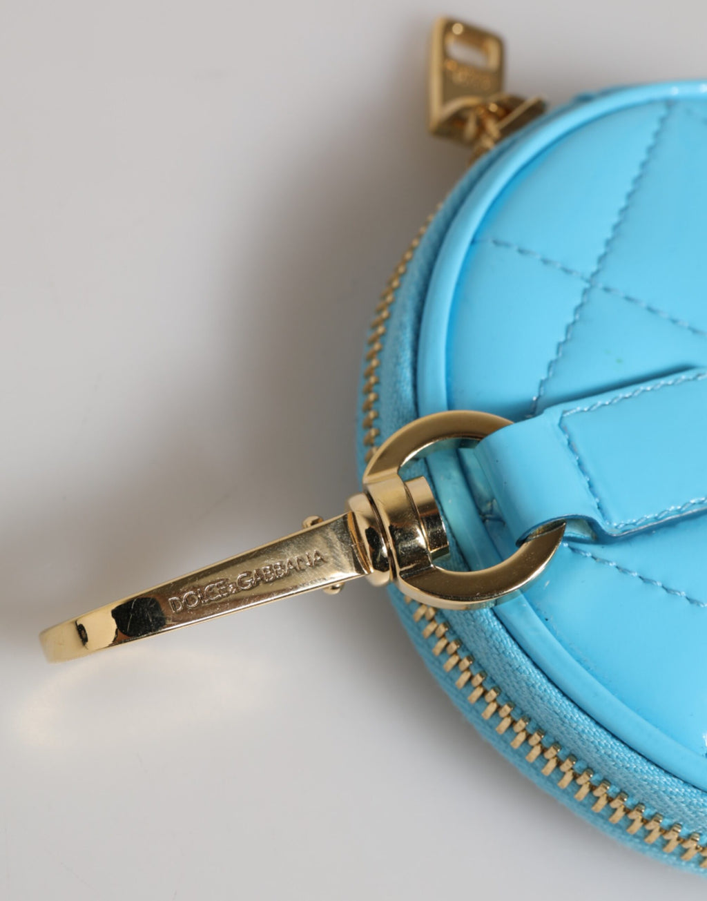 Azure Blue Leather Round Coin Purse Keychain Crystal Logo Wallet