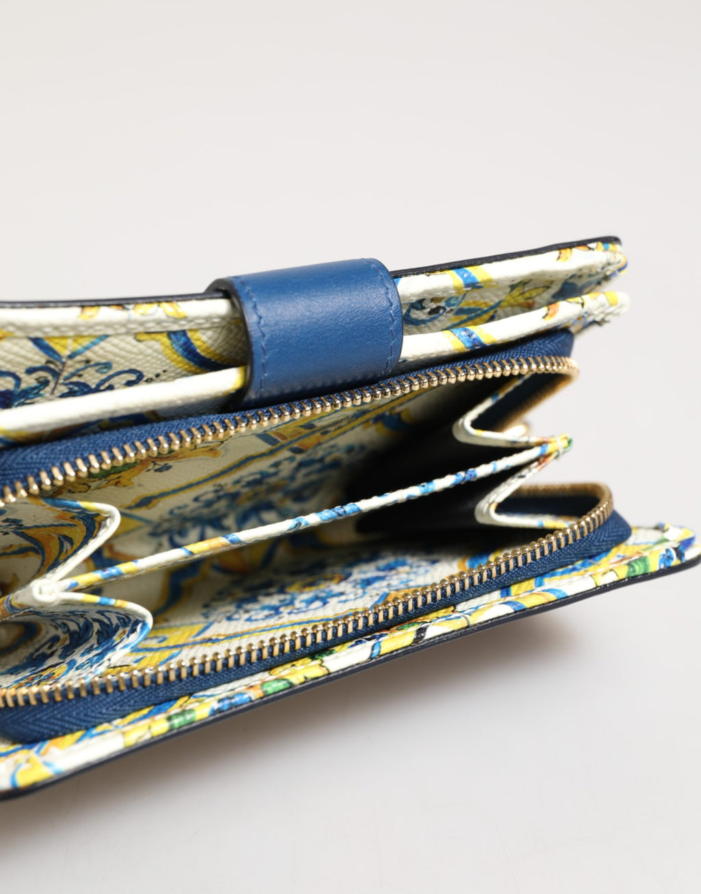 Blue Leather Continental Tile Print Zip Card Holder Purse Wallet