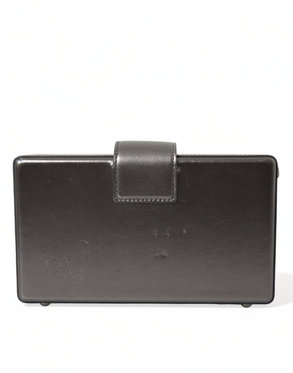Steel Gray Leather Box Shape Shoulder Gold DG Logo Plaque Bag