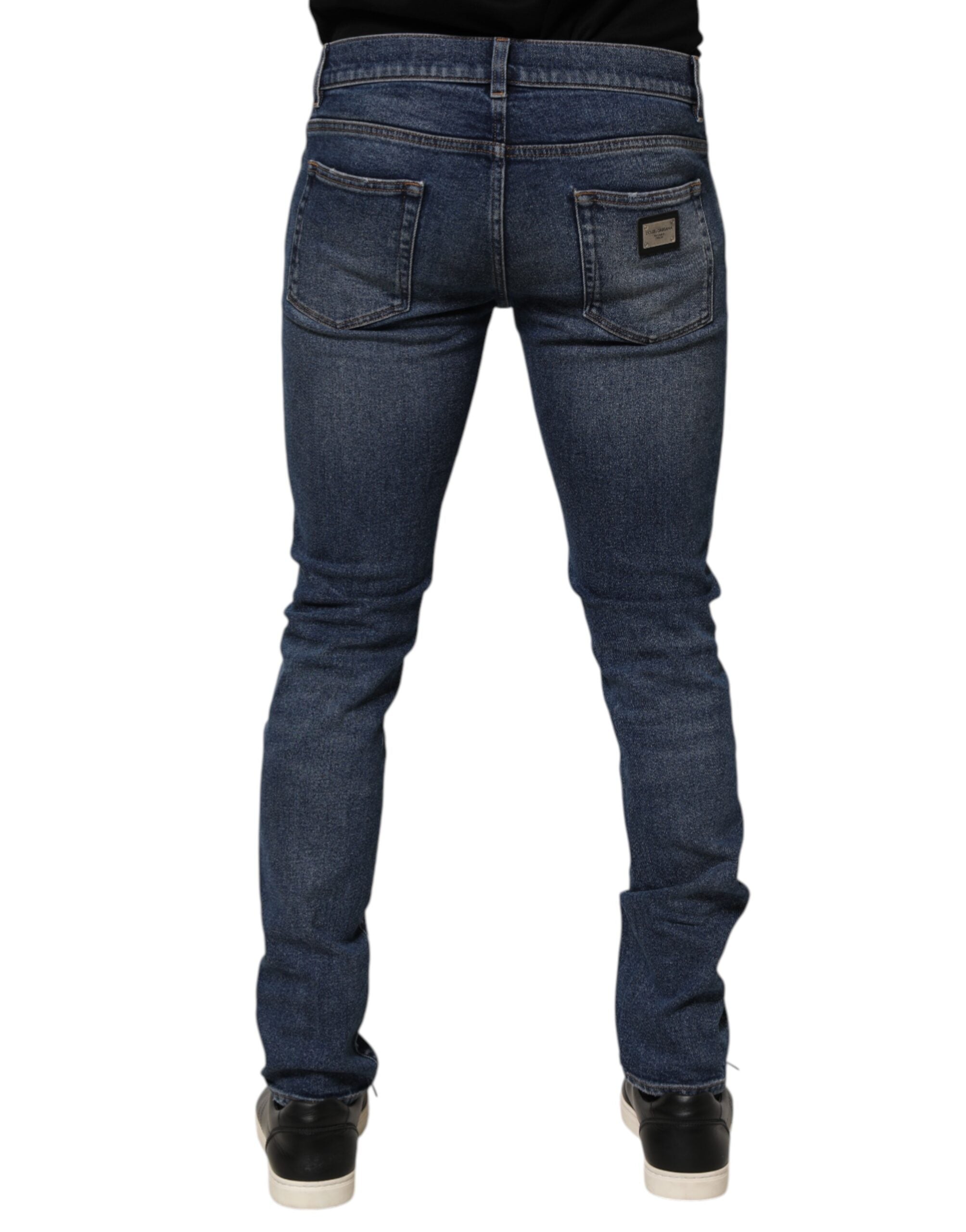 Blue Cotton Logo Plaque Skinny Men Denim Jeans