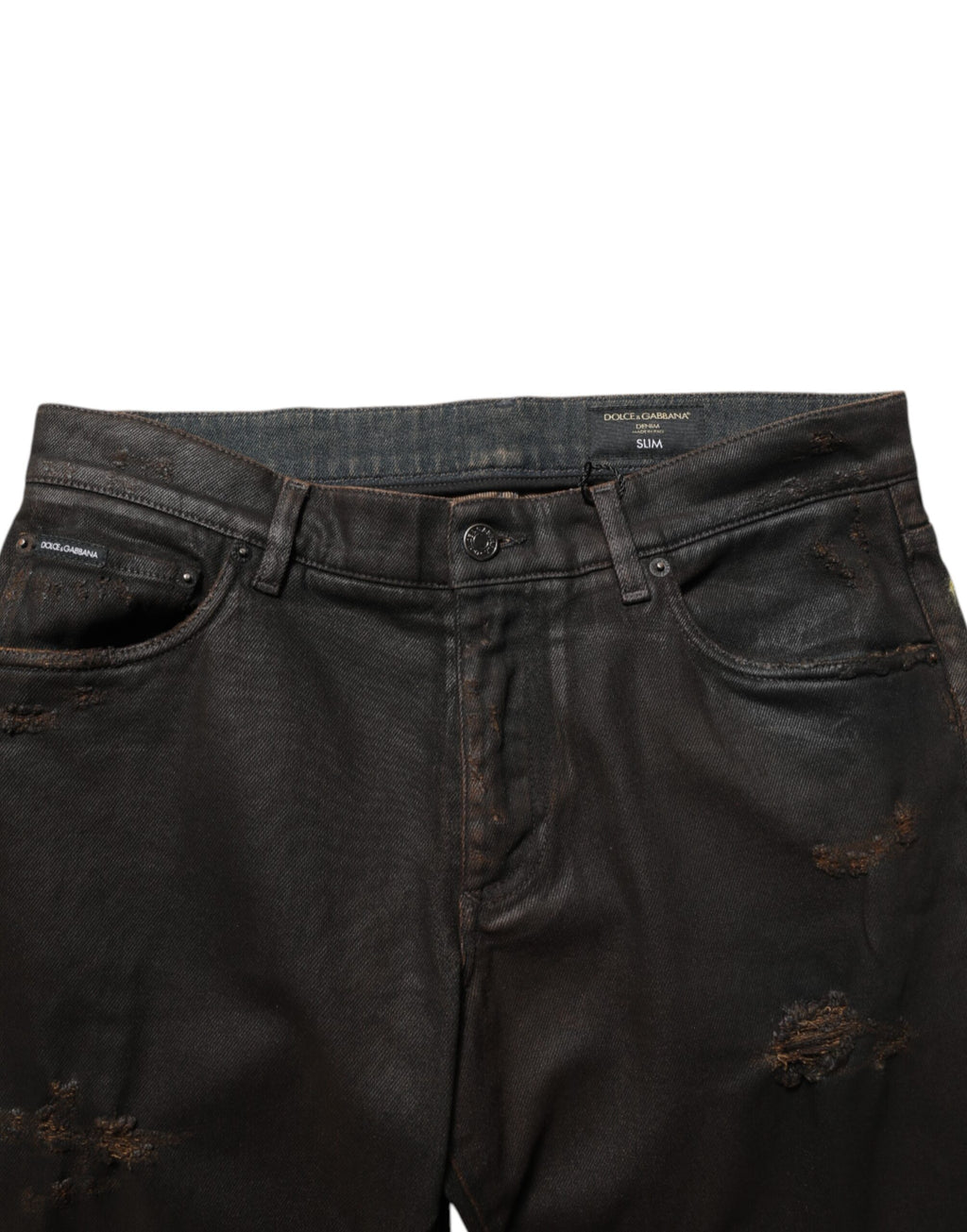 Dark Brown Tattered Cotton Skinny Denim Jeans