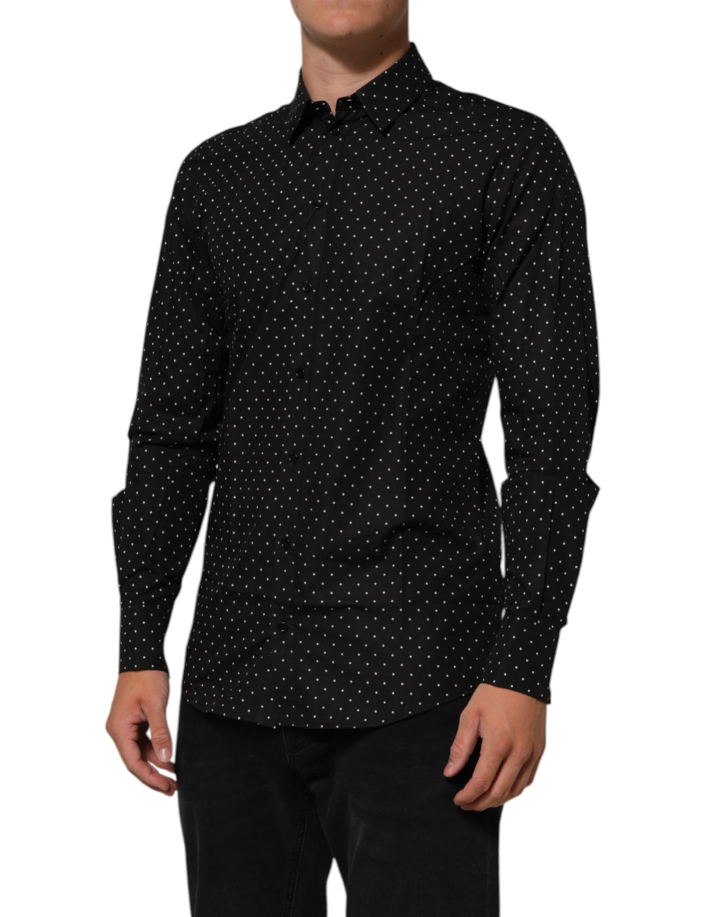 Black Polka Dot Cotton GOLD Men Formal Dress Shirt