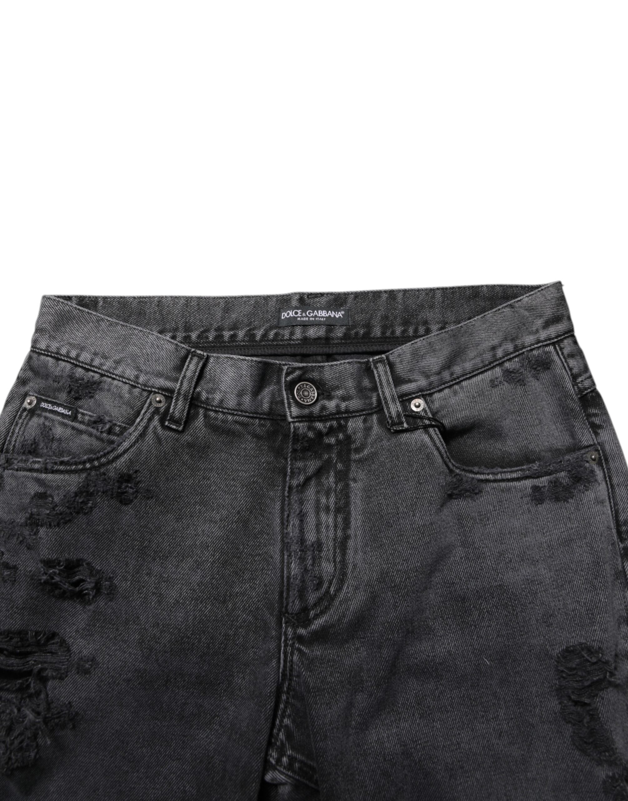Black Tattered Skinny Cotton Men Denim Jeans