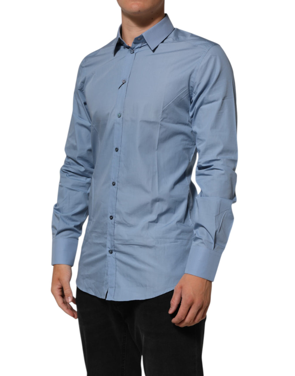 Blue Cotton Collared GOLD Formal Dress Shirt